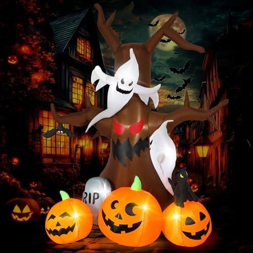 8FT Halloween Inflatable Dead Tree with Ghosts & Pumpkins K783507