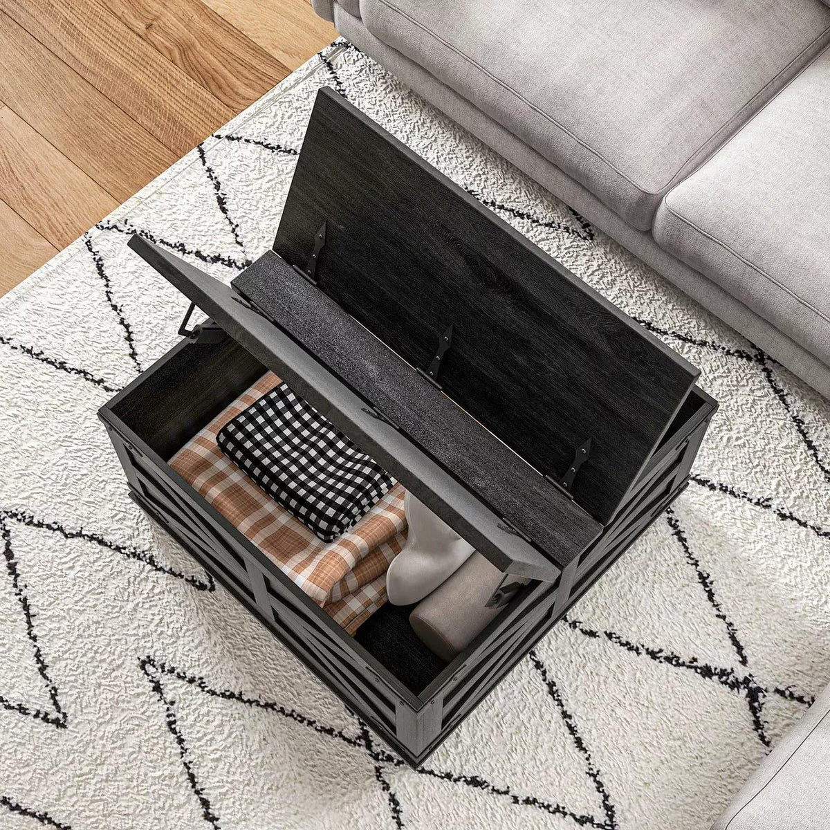 Black Square Coffee Table with Flip Top Storage M521