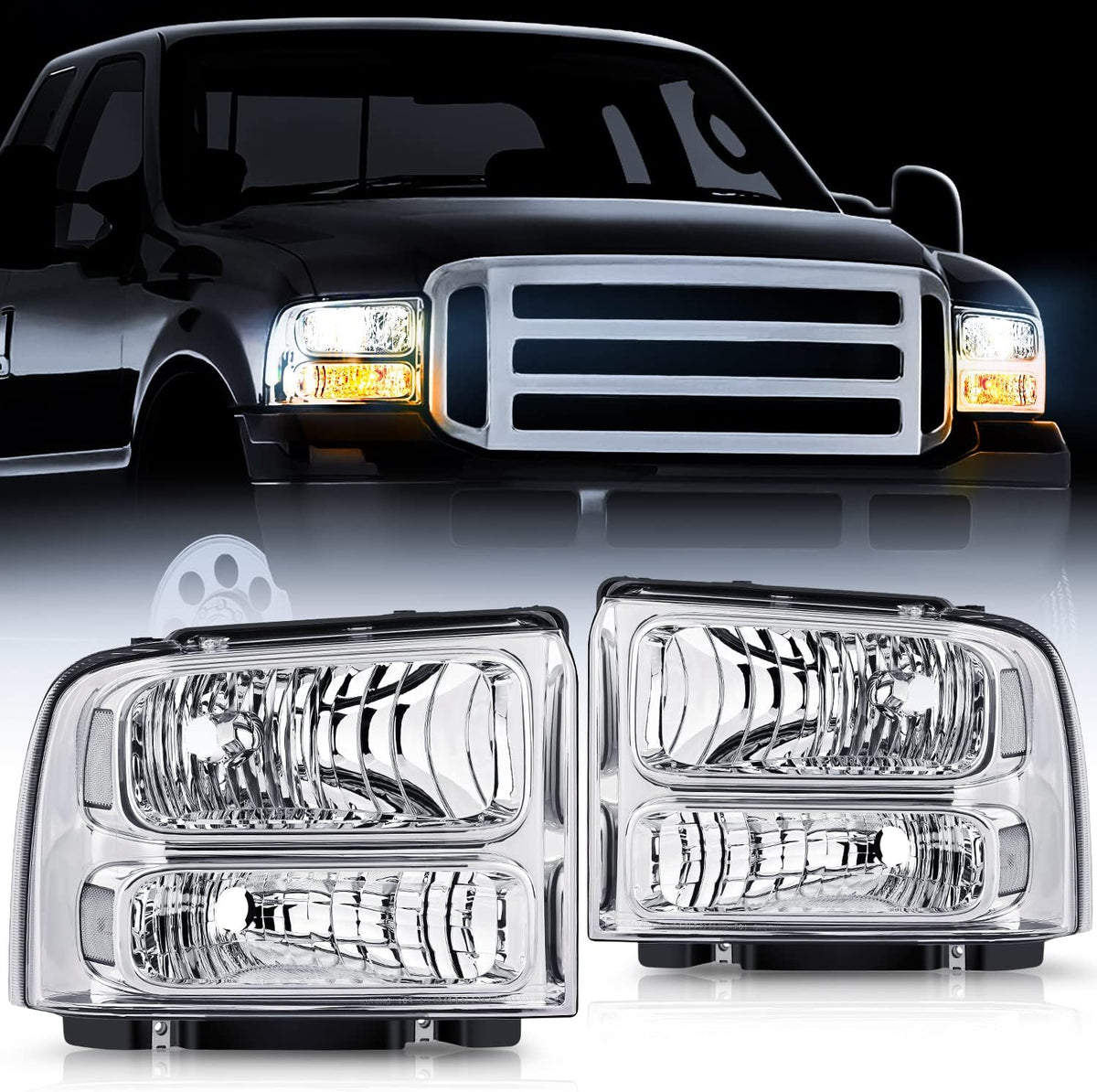 Chrome Housing Clear Lens Headlight Assembly O111