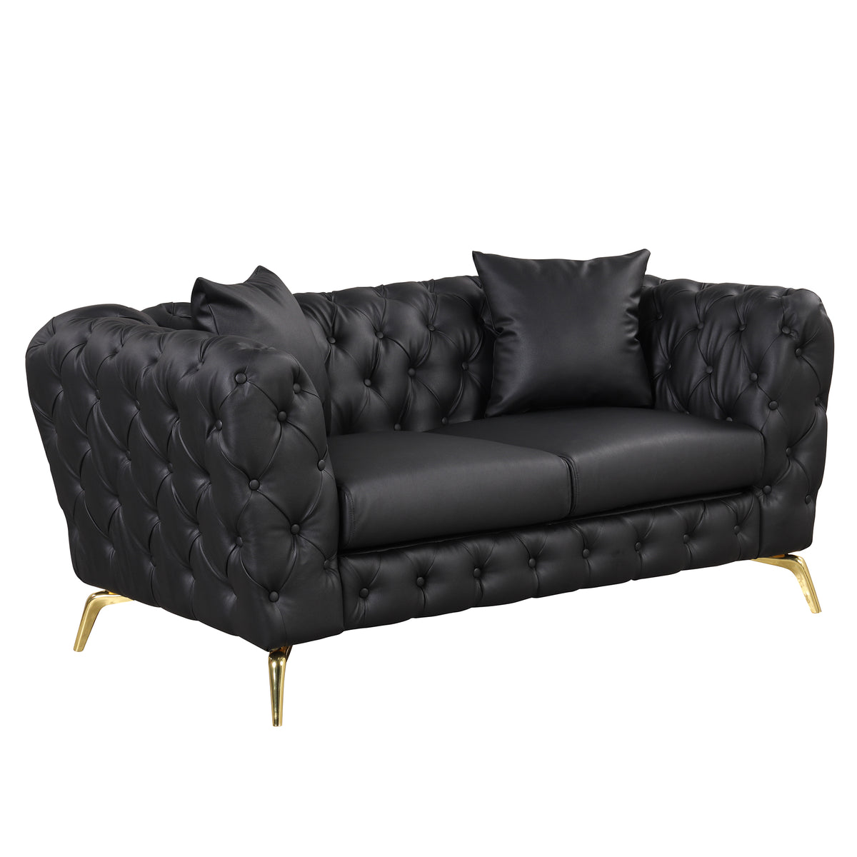 Black PU Upholstered Loveseat Sofa with Metal Legs H855533