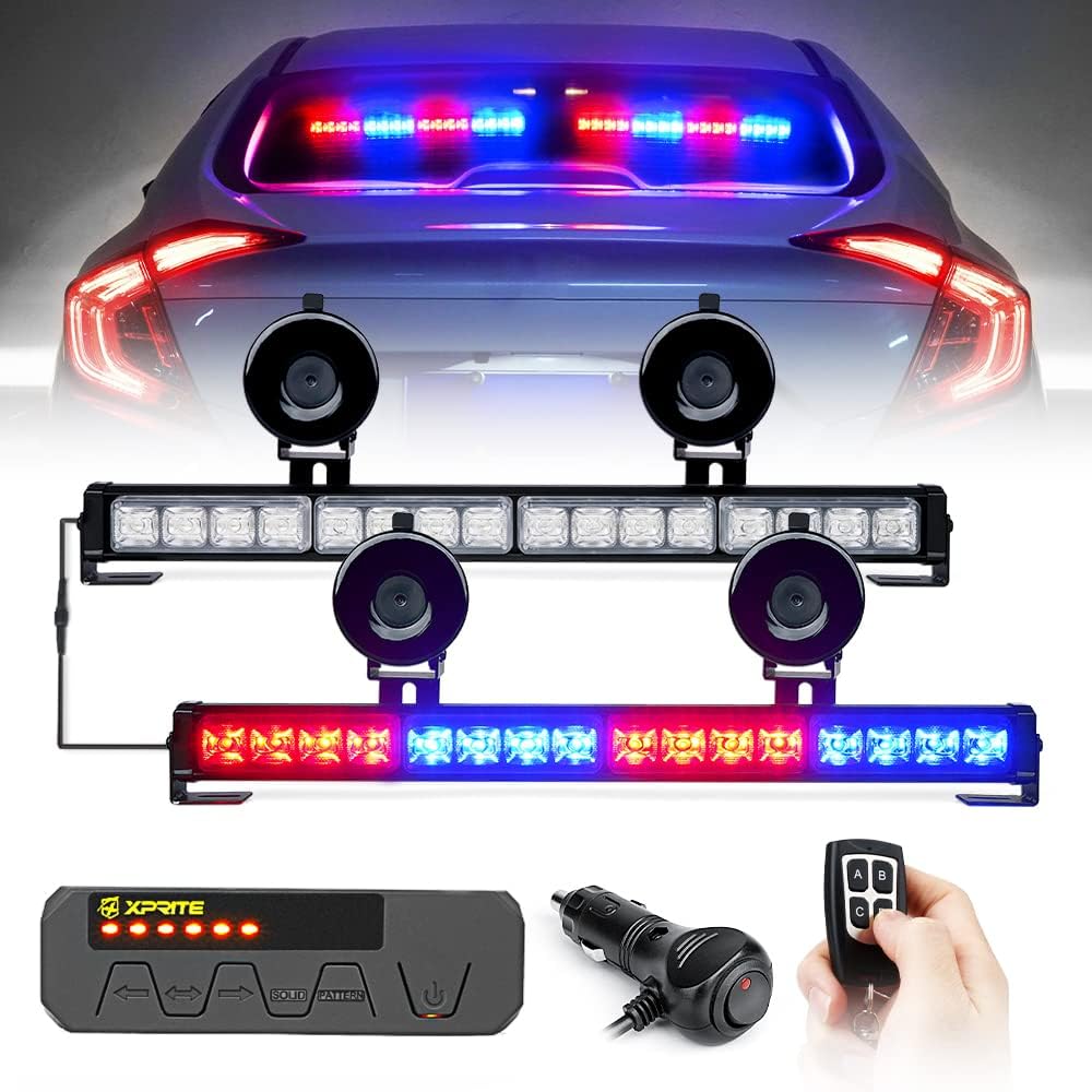 Amber LED Emergency Strobe Light Bar with Wireless Remote, Pack of 2 W7058