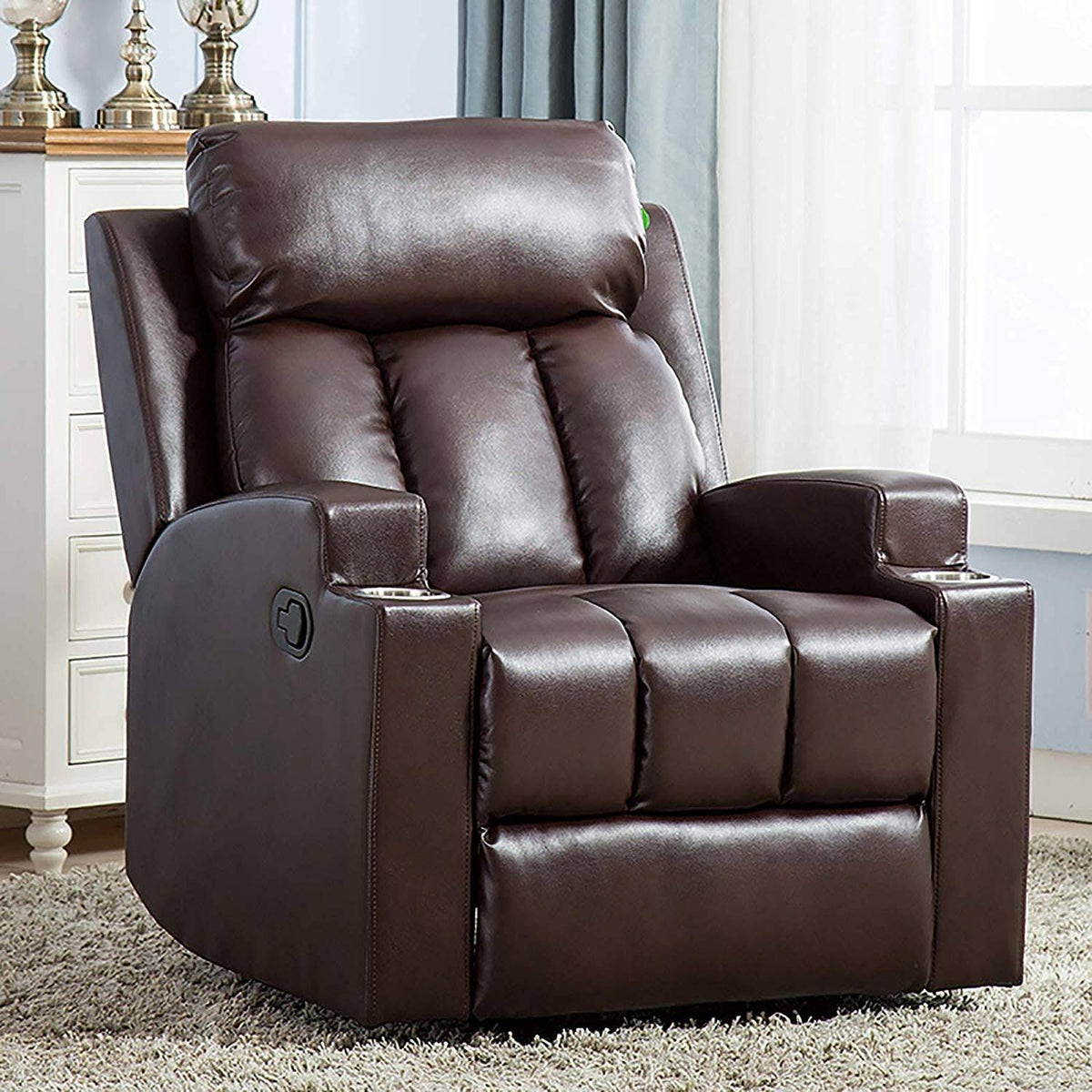 Leather Recliner Chair with 2 Cup Holders Single Sofa V4331