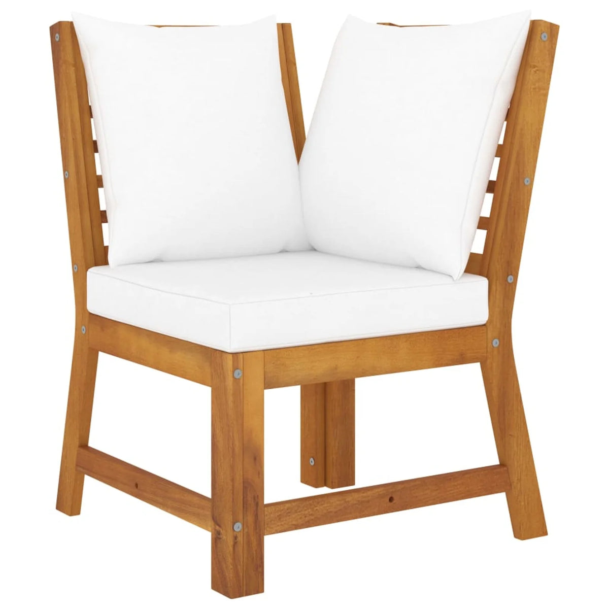 4 Piece Acacia Wood Outdoor Sectional Sofa Set with Cream Cushions B1131
