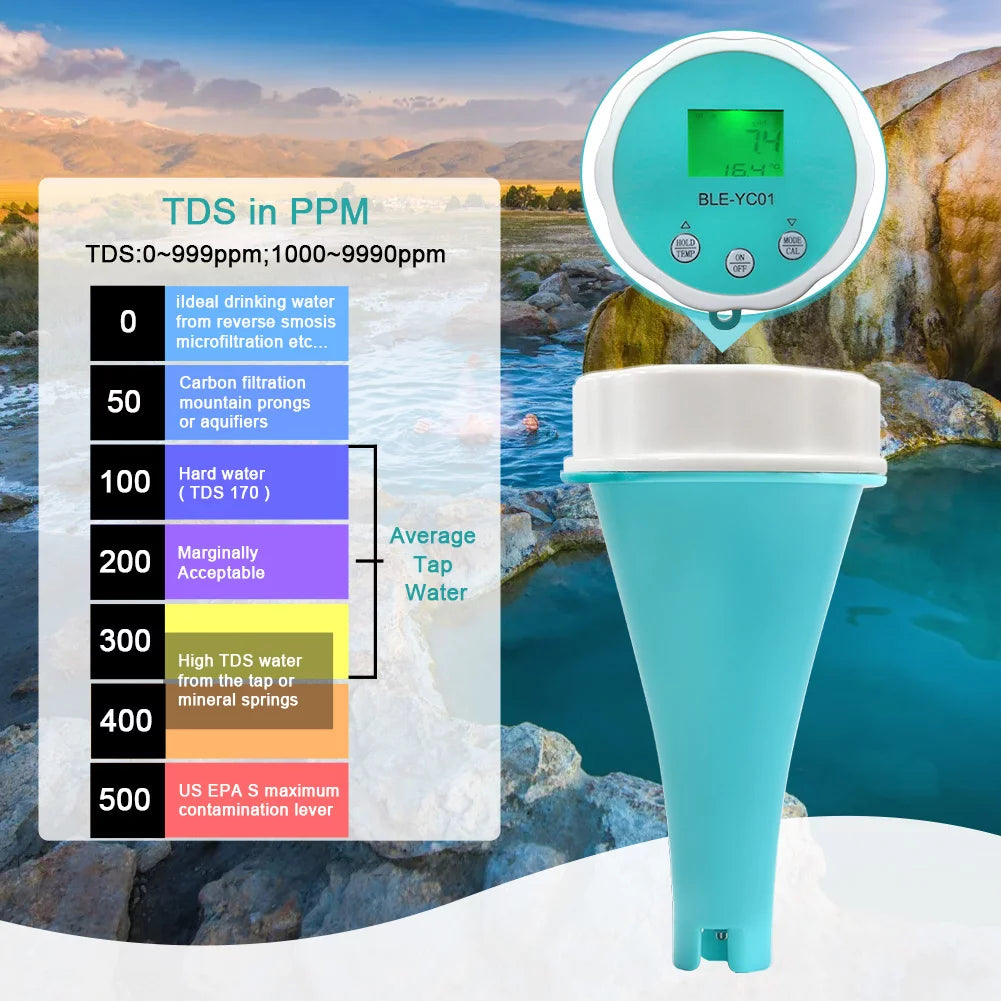 Water Quality Tester 6 in 1 PH EC TDS ORP Temperature Chlorine Detector Z16394