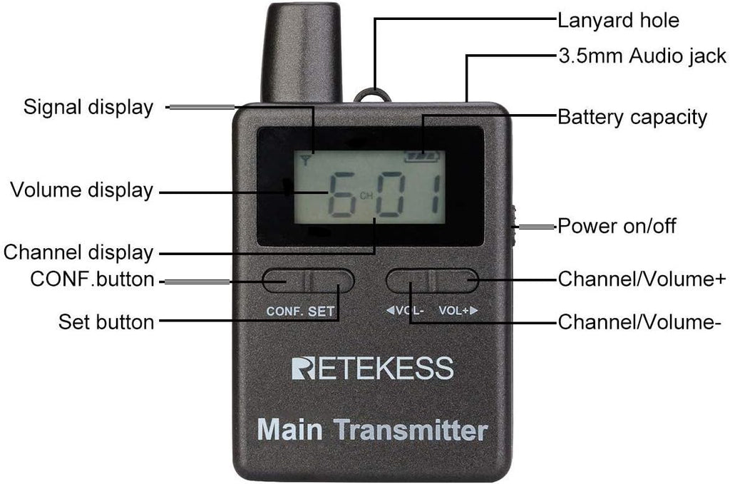 Case of 2 Main Vice Transmitters and 5 Receivers, Tour Guide System Wireless, 328ft, 2 Way Tour Headsets Microphone T445