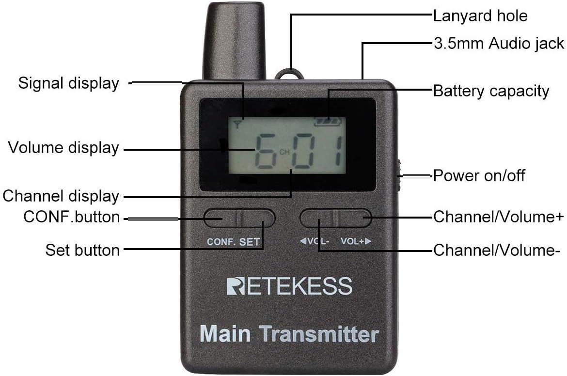 Case of 2 Main Vice Transmitters and 5 Receivers, Tour Guide System Wireless, 328ft, 2 Way Tour Headsets Microphone T445
