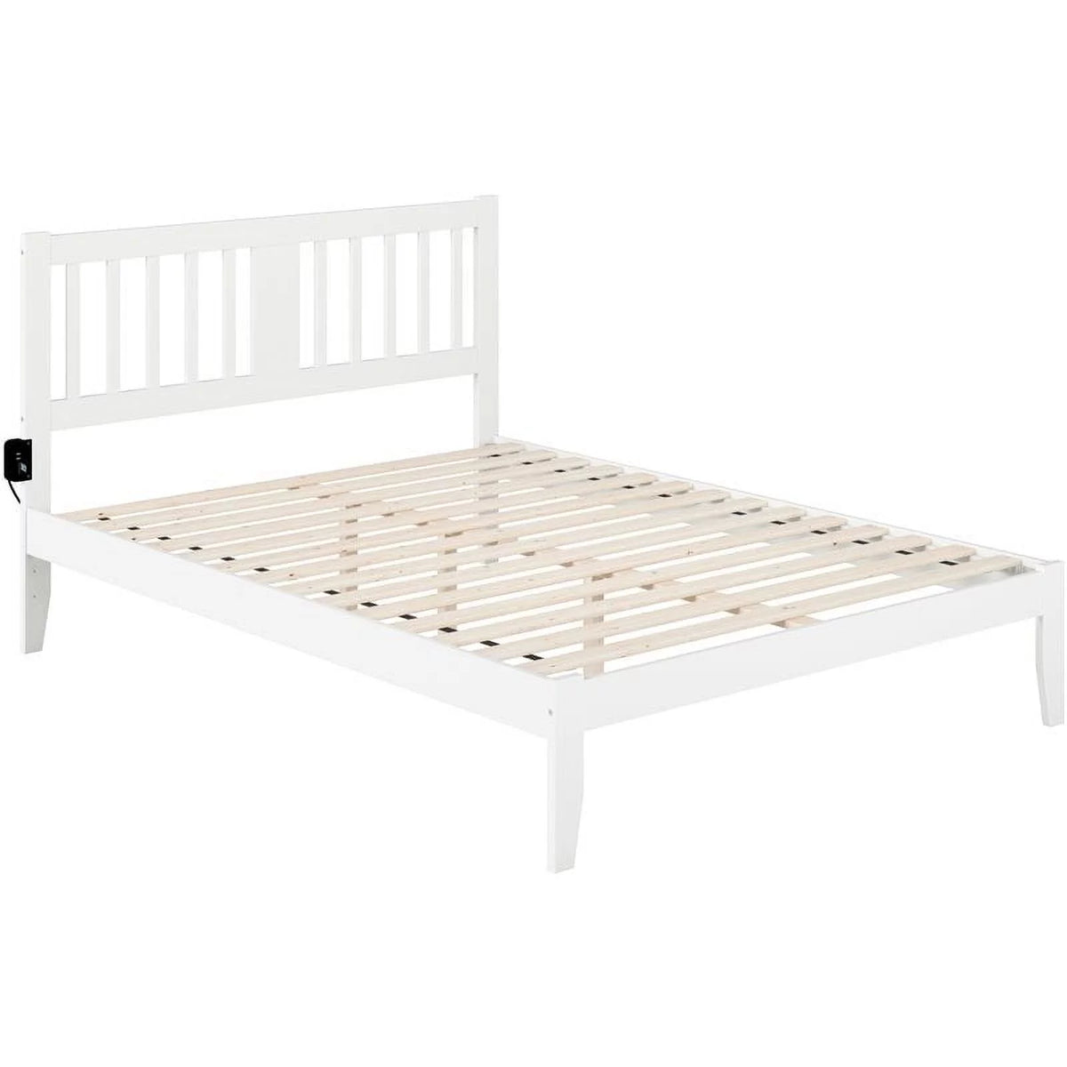 White Wood Queen Spindle Bed with USB Charger J41592