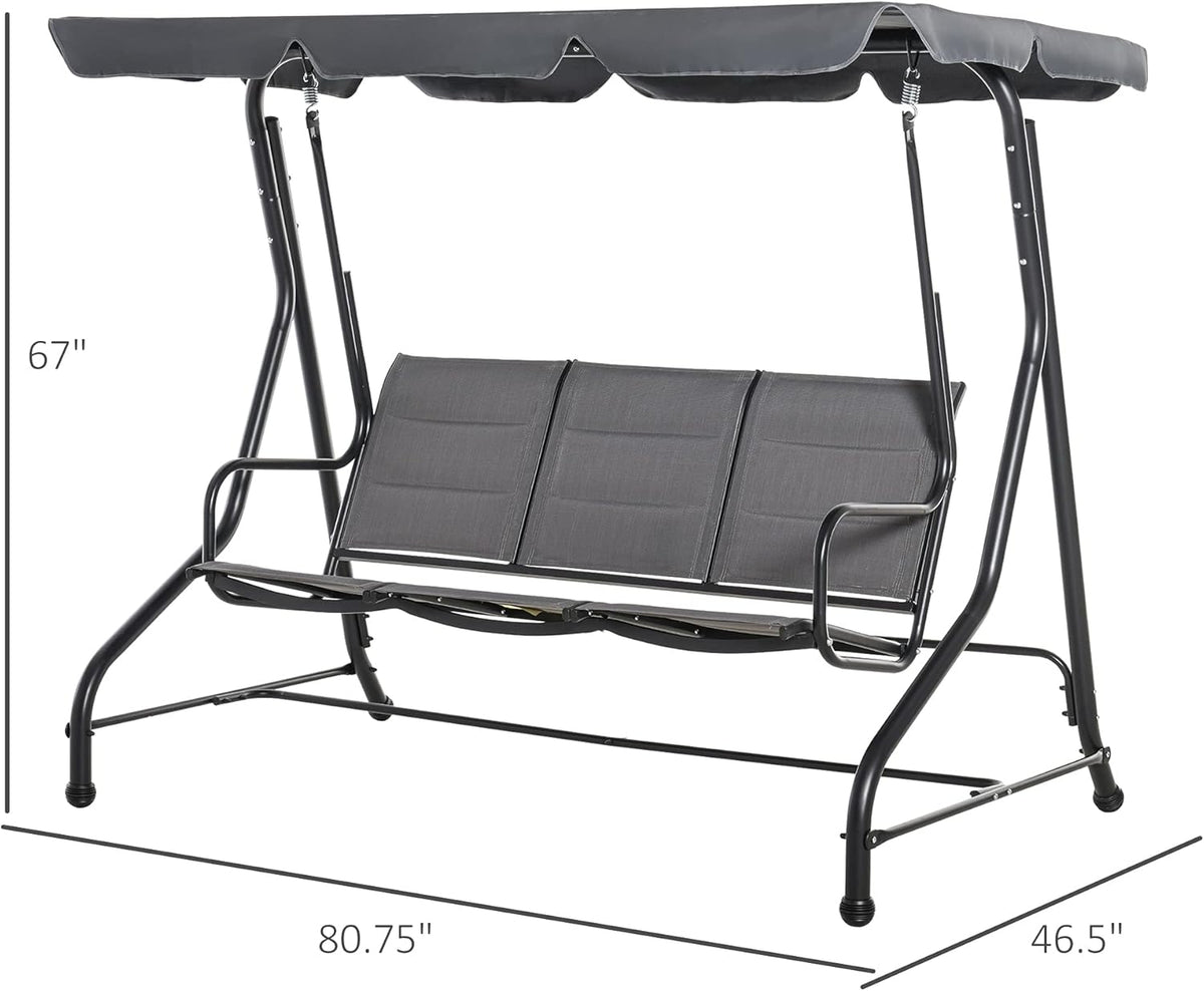 3-Seater Porch Swing Chair with Adjustable Canopy O749