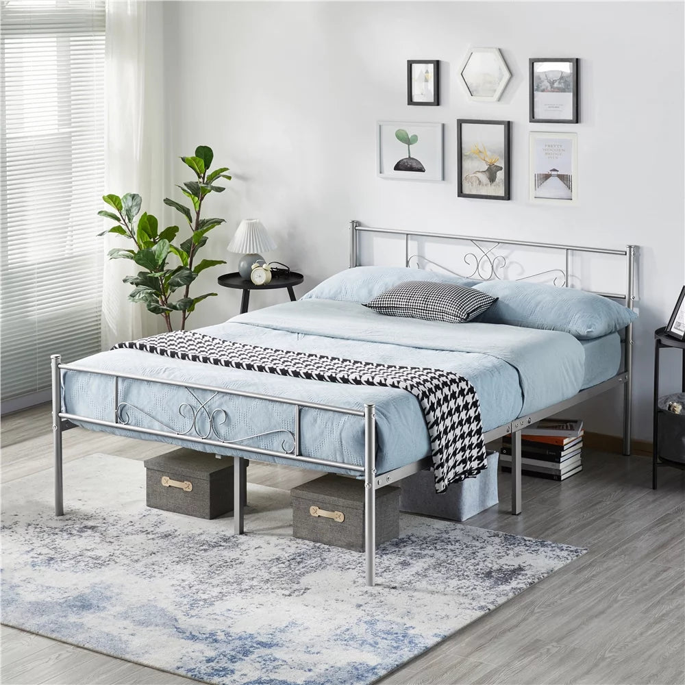 Twin Size Black Metal Platform Bed Frame with Headboard and Footboard K87188