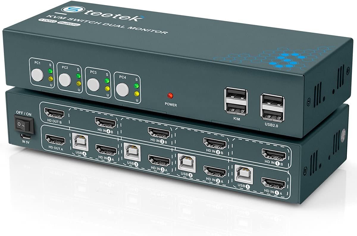 2 Port HDMI 2.0 KVM Switch 4K@60Hz, 4 USB 2.0 Hub, Button Switch Pack of 2 N8090