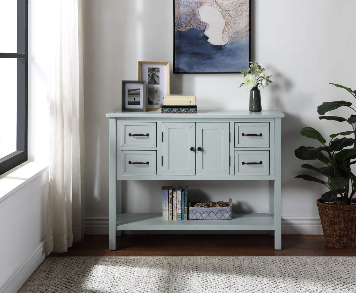 White Wood Console Table with 4 Drawers Y51611