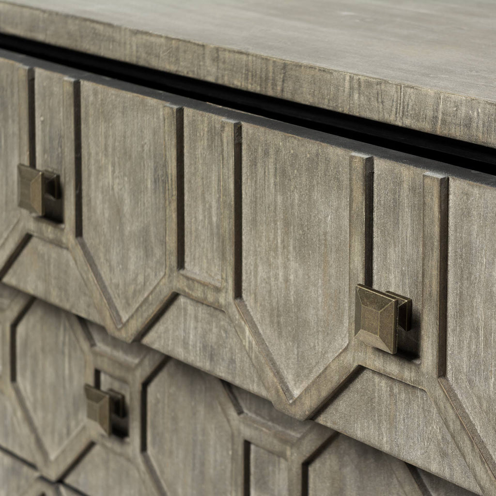 Solid Wood and Brass 3 Drawer Cabinet in Brown N510