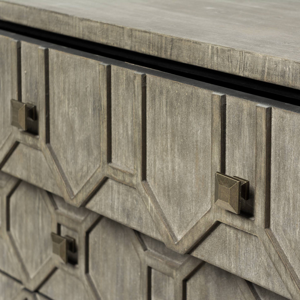 Solid Wood and Brass 3 Drawer Cabinet in Brown N510