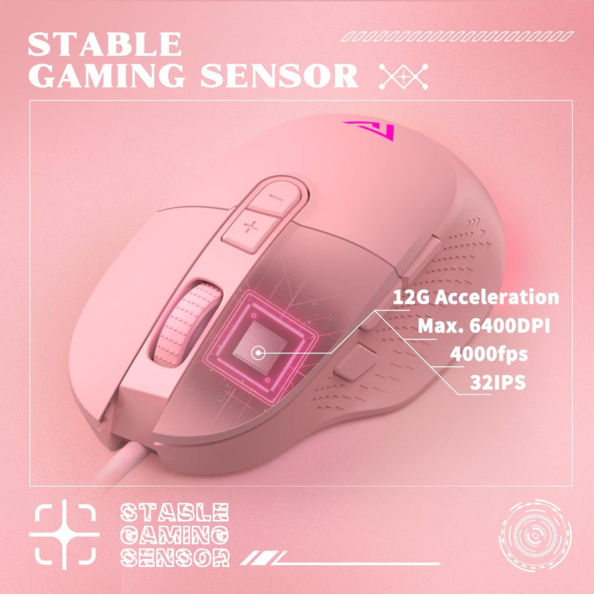 Pink Keyboard and Mouse Combo with Cat Ear Headset and Mouse Pad, RGB Gaming Mice 6400DPI, Noise Cancelling Mic Headphones, Rainbow Backlit Keyboard, Pack of 2 V626