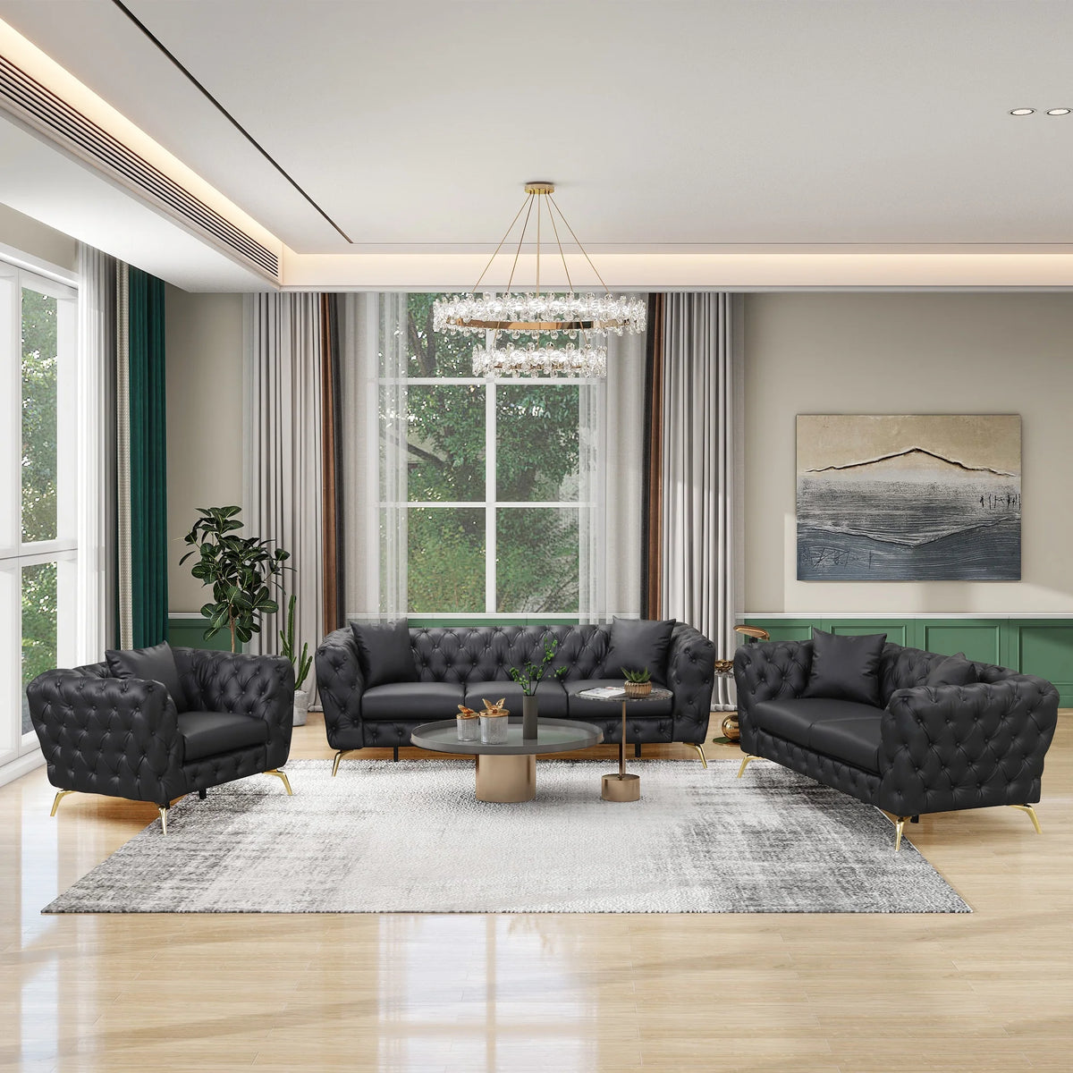Black PU Upholstered Loveseat Sofa with Metal Legs H855533