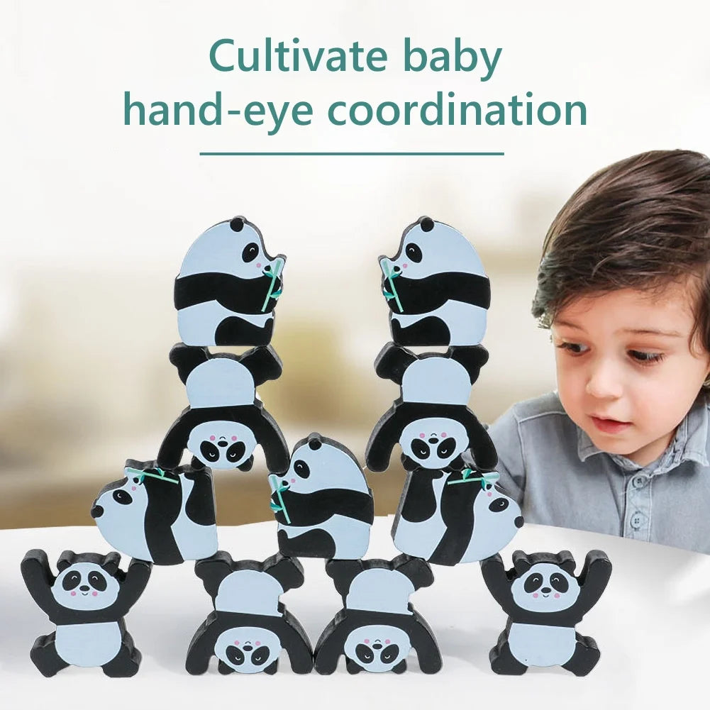 12Pcs Wooden Panda Building Blocks Stacking Toy Set N9011