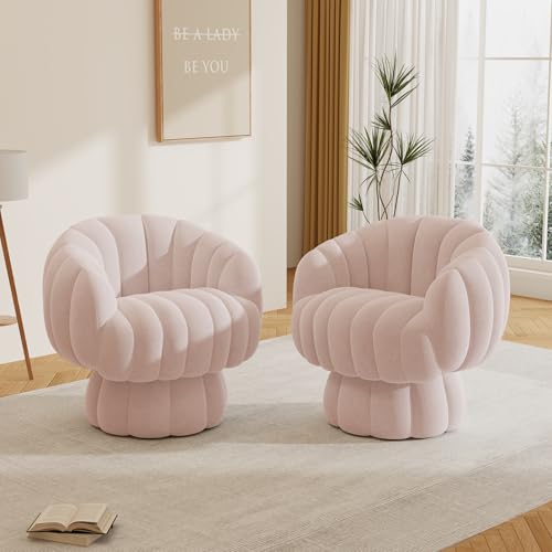 Beige Velvet Barrel Swivel Accent Sofa Chair A7835