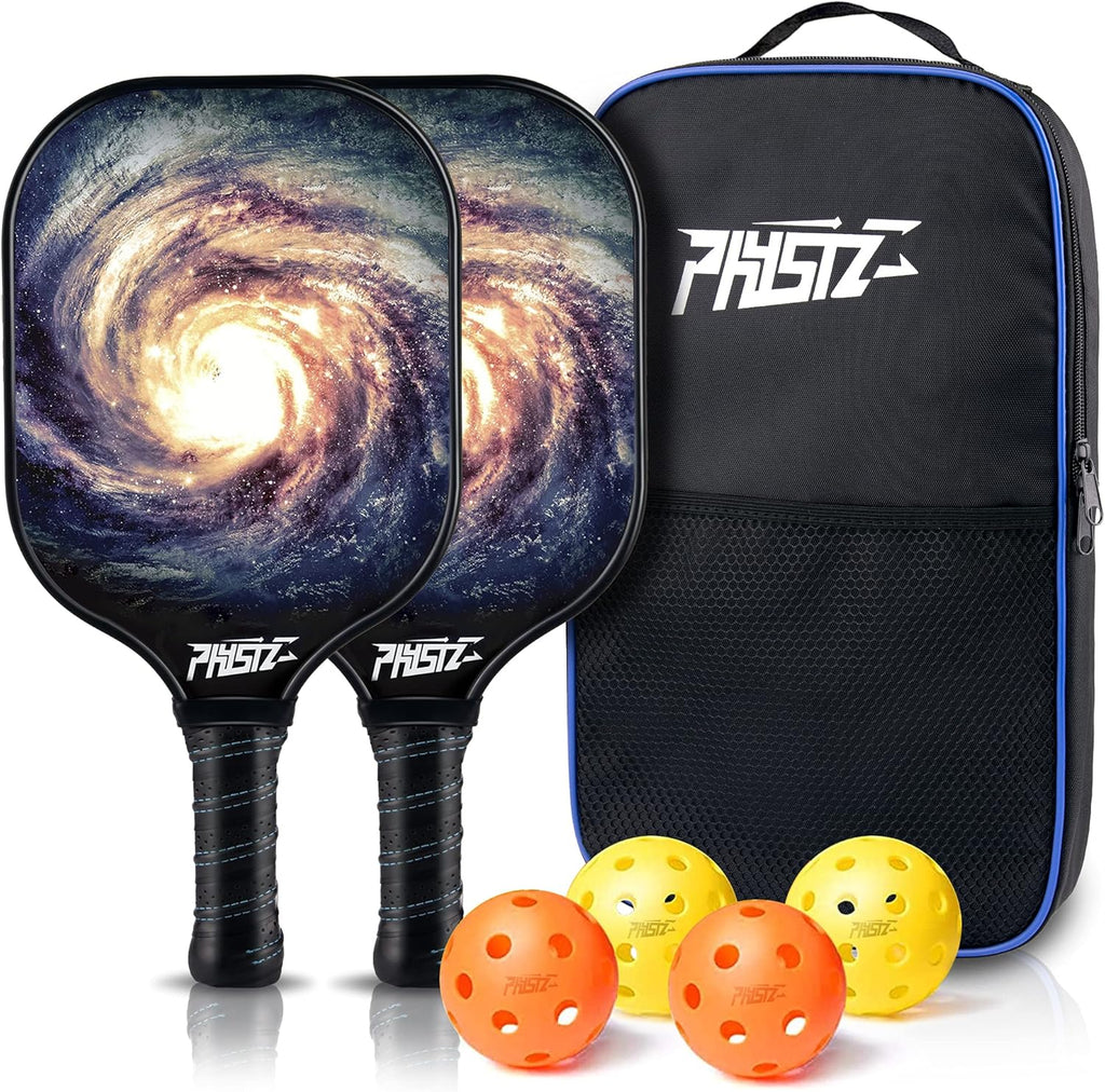 Carbon Fiber Graphite Pickleball Paddle Set of 2 with 4 Pickleballs and Carrying Bag V972315