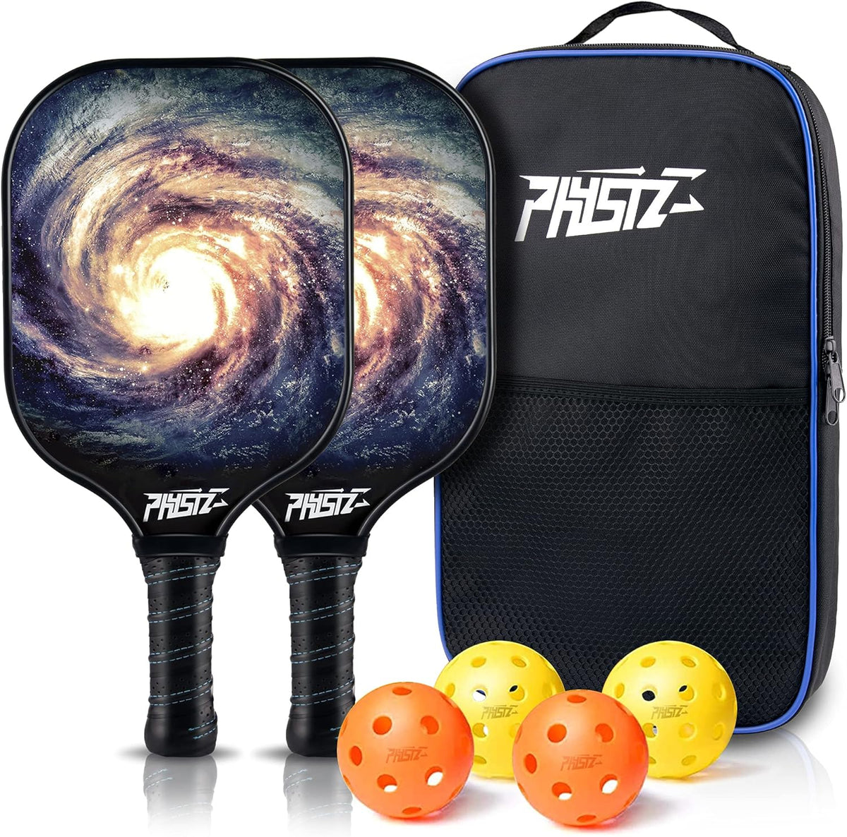 Carbon Fiber Graphite Pickleball Paddle Set of 2 with 4 Pickleballs and Carrying Bag V972315