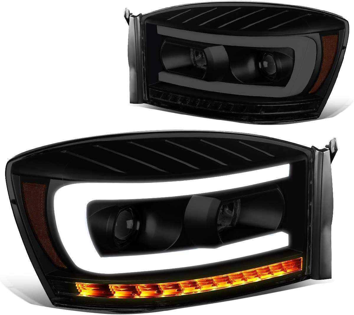 Smoked/Clear Dual LED DRL Sequential Turn Signal Projector Headlights P595