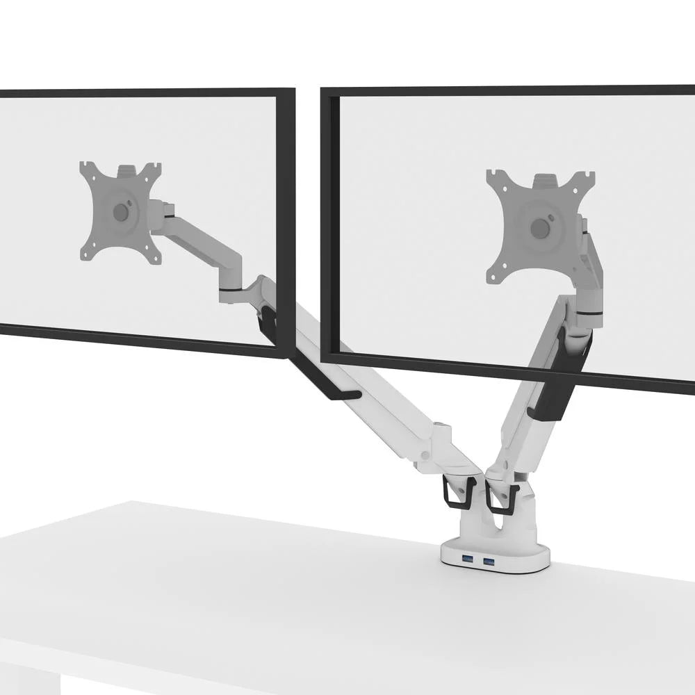 White Electric Standing Desk with Monitor Arms Y122429