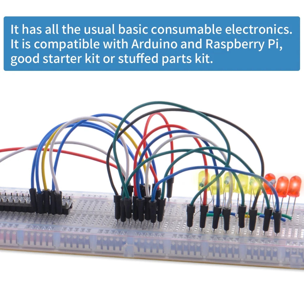 Electronics Component Fun Kit with Power Supply Module, Breadboard, GPIO Extension Module, Jumper Wires, LED T803