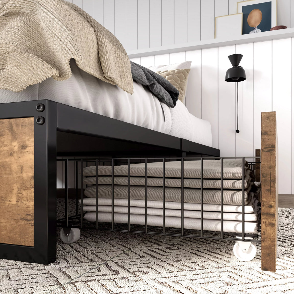 Queen Size Metal Platform Bed Frame with 4 Storage Drawers O541472