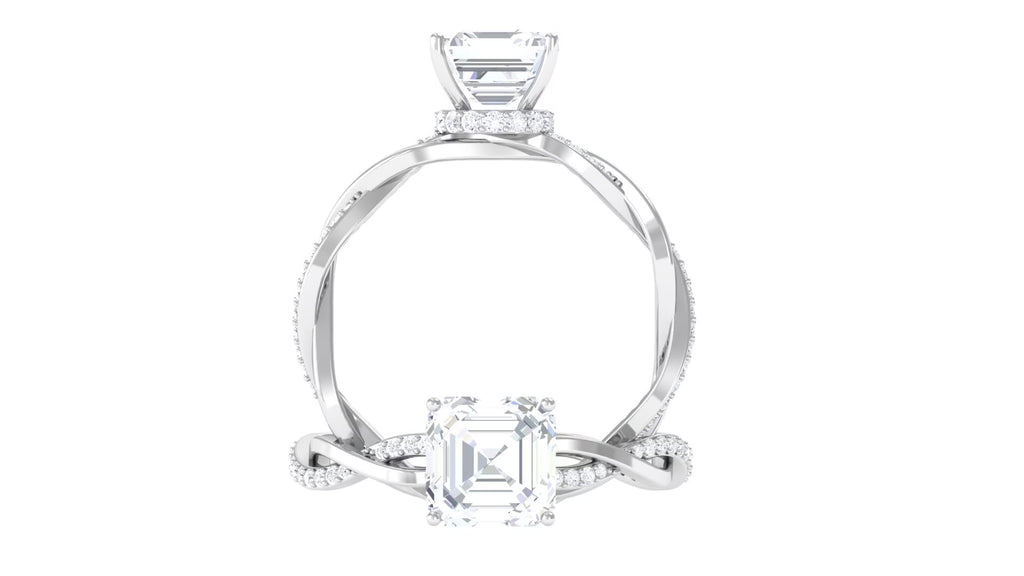 Asscher Cut Moissanite Solitaire Ring, 8 mm, 10K White Gold, US 3.00 R93946