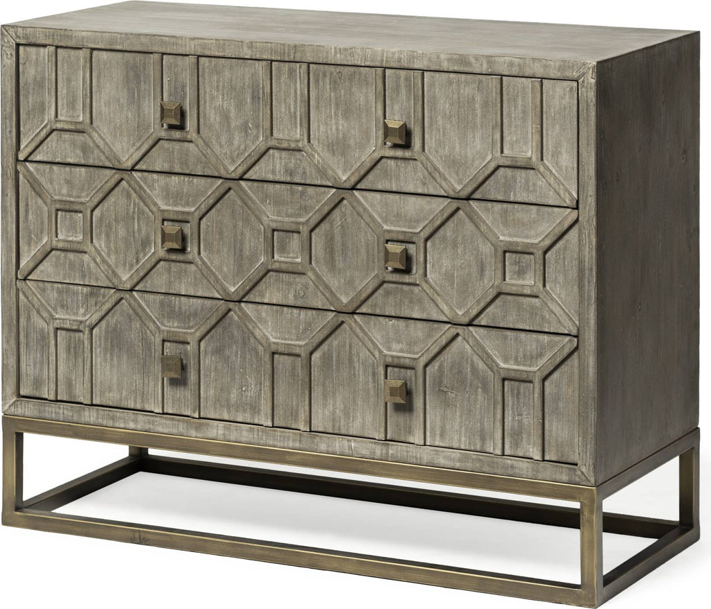 Solid Wood and Brass 3 Drawer Cabinet in Brown N510