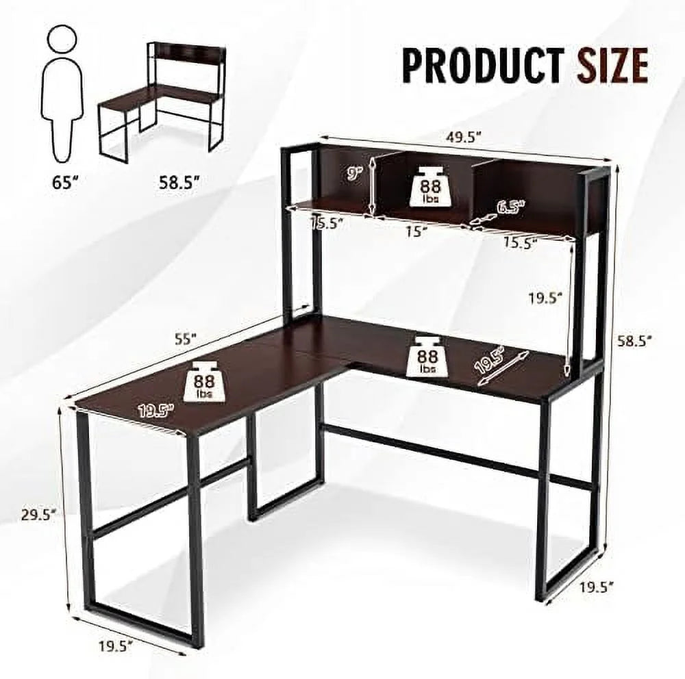 Reversible L-Shaped Corner Computer Desk with Hutch V45969