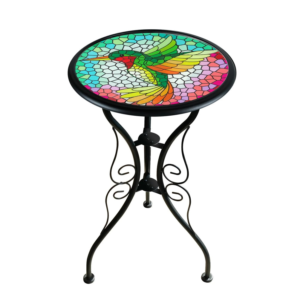 Mosaic Metal Round Glass Table 12x12x22 inch W377