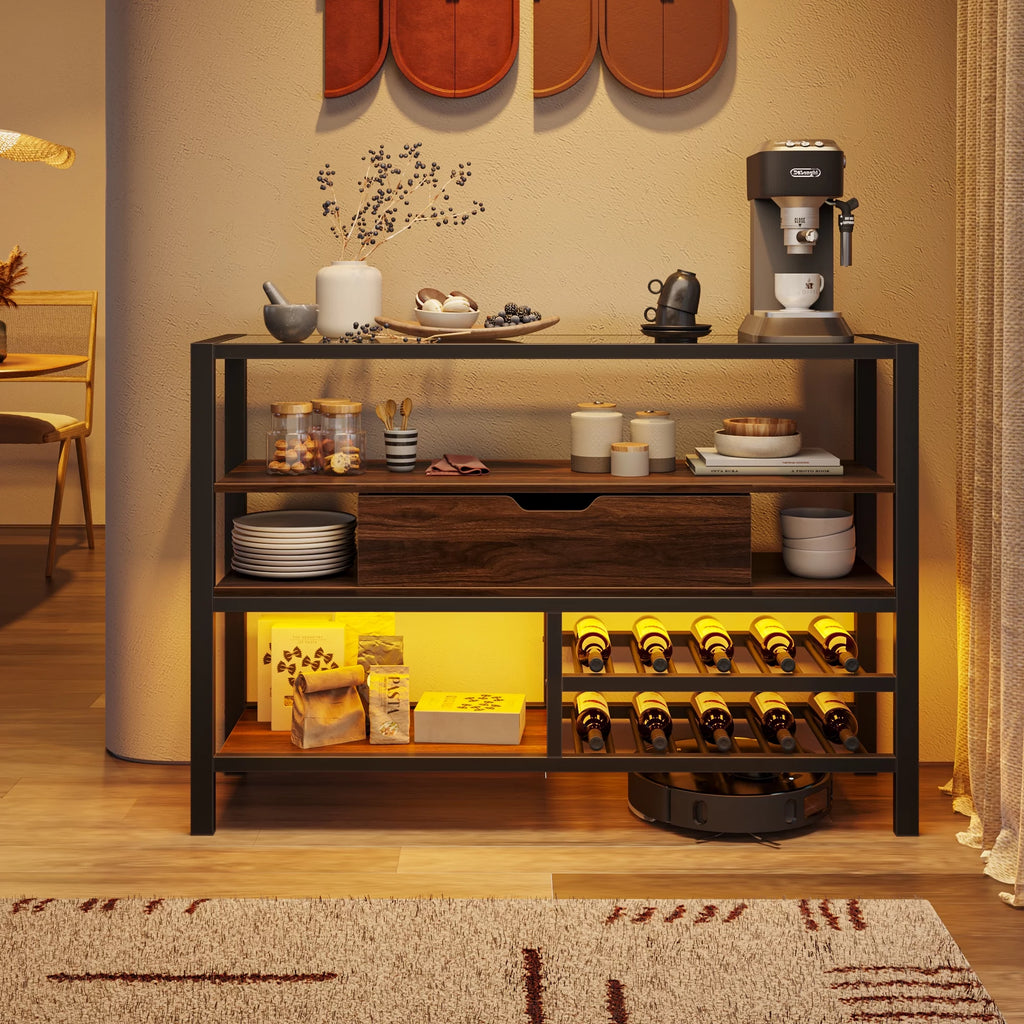 Glass Top Console Table with Wine Rack & Storage Cabinet F2727