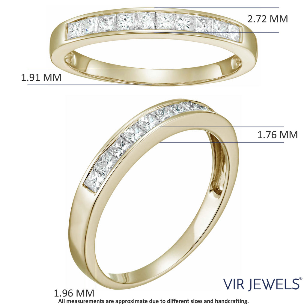 14K Yellow Gold Princess Cut Diamond Wedding Band Size 9 E3971
