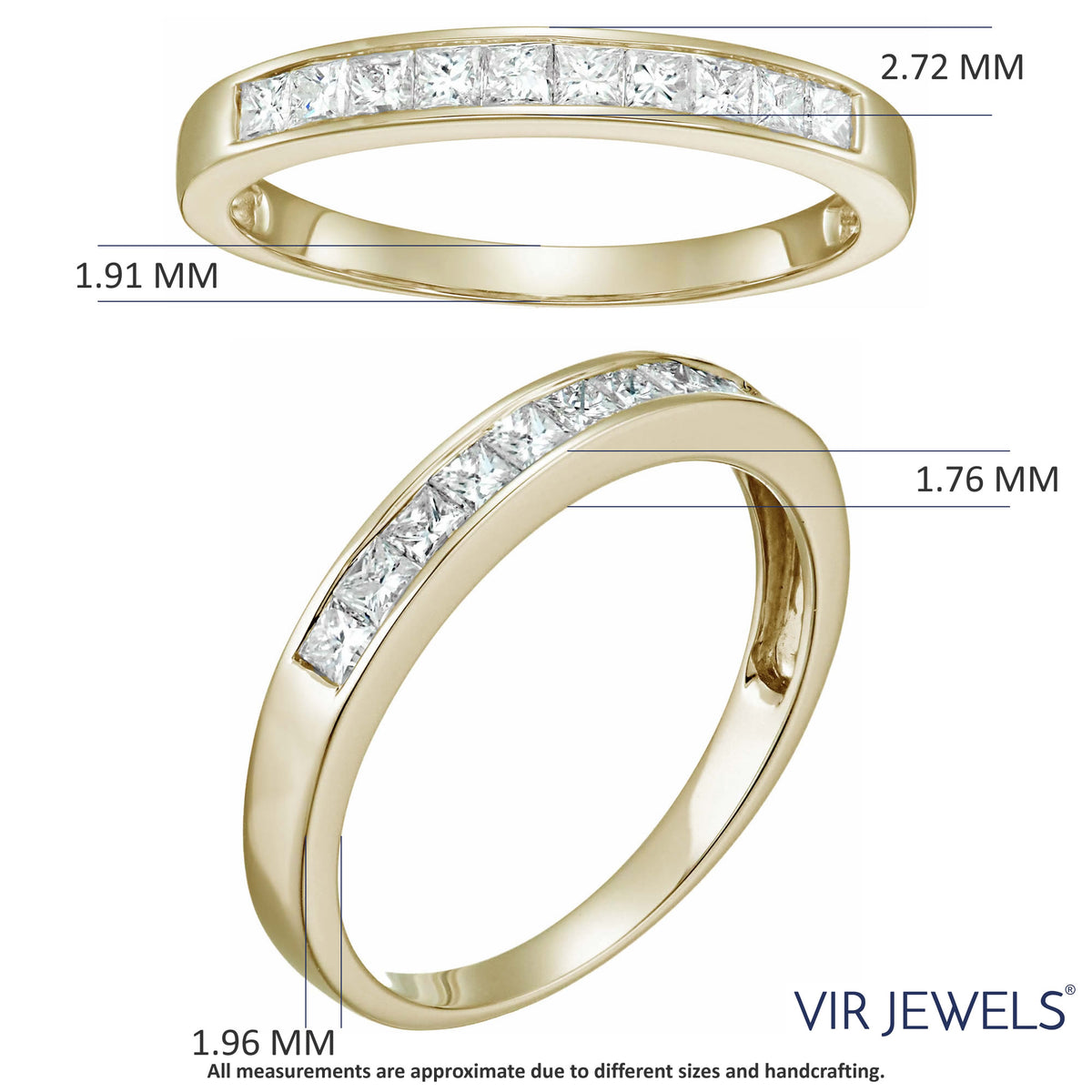14K Yellow Gold Princess Cut Diamond Wedding Band Size 9 E3971