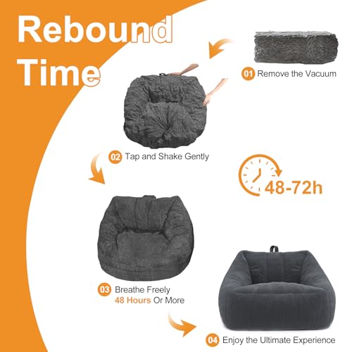 Large Comfy Corduroy Bean Bag Chair with Armrests Grey V330573