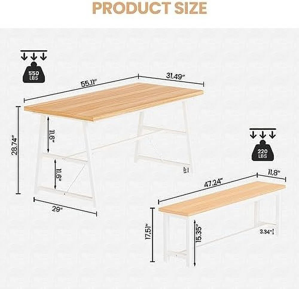 3 Piece Dining Table Set with 2 Benches F14238