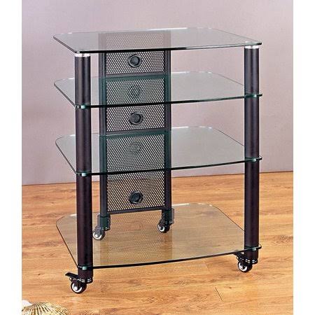 Black Audio Video Rack with Clear Glass Shelves Y8321