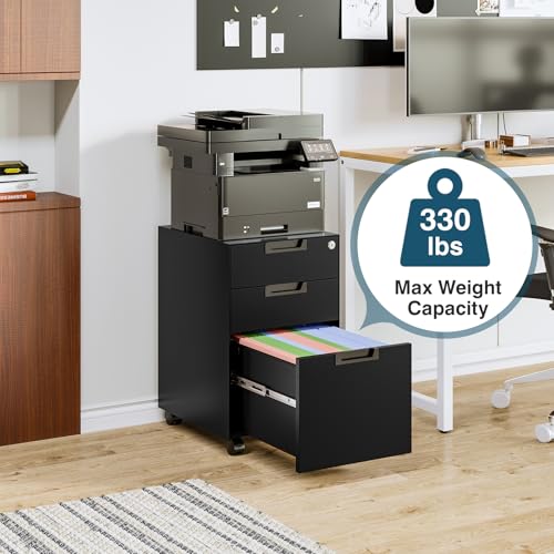 Black 3 Drawer Metal File Cabinet with Lock P94835