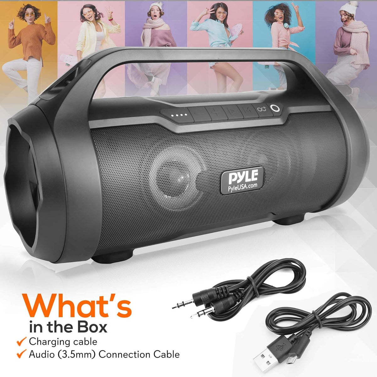 500W 2.0CH Portable Bluetooth Boombox Speaker with AUX Input, USB, SD, FM Radio, 3" Subwoofer, Voice Control, Pack of 2 Z497612