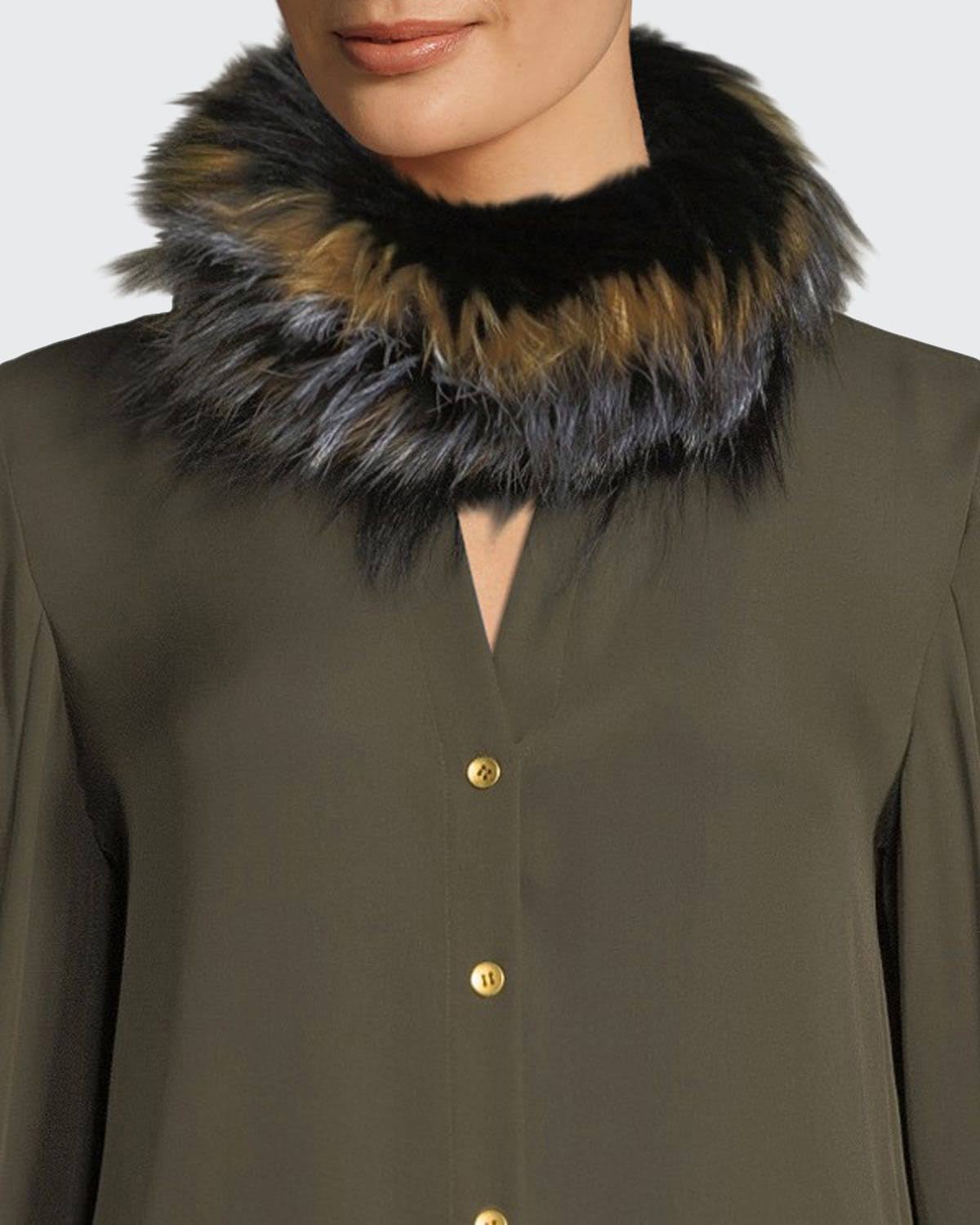 Brown/Black/Gray Knit Fur Infinity Scarf Z97620