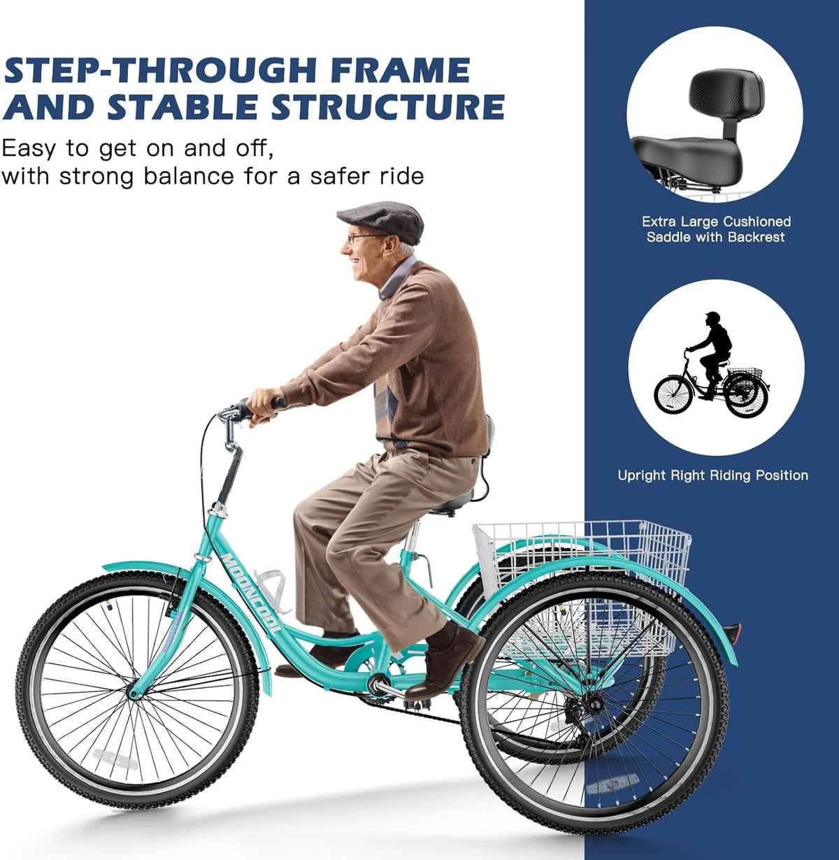 20/24/26 inch 7 Speed Adult Tricycle with Basket Z612