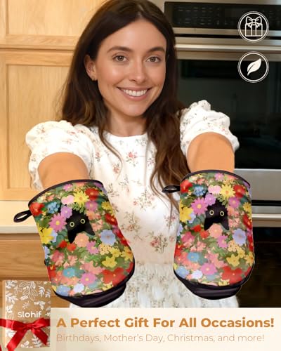 100% Cotton Mini Oven Mitts Set with Silicone Grips U618