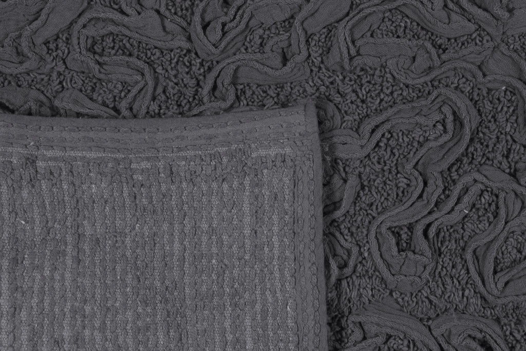 100% Cotton Non-Slip Bathroom Rug Set, 4 Piece Bath Mat Set with Contour Grey W36451
