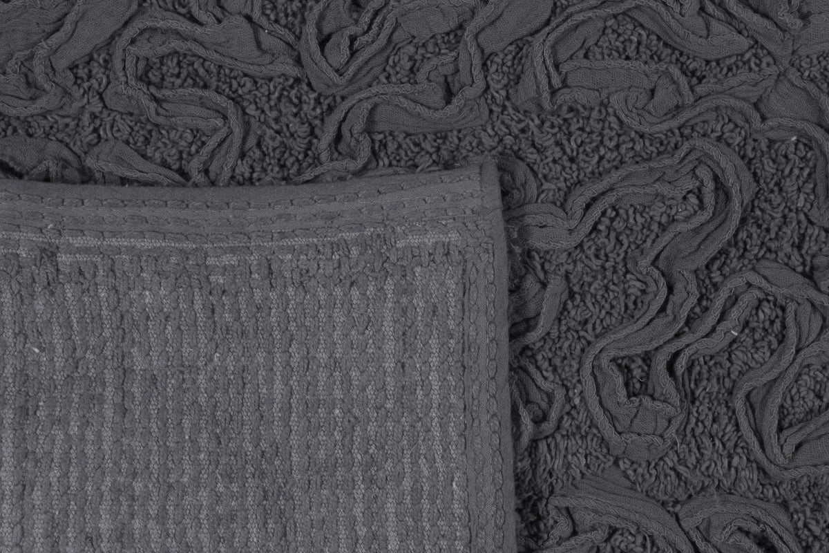 100% Cotton Non-Slip Bathroom Rug Set, 4 Piece Bath Mat Set with Contour Grey W36451