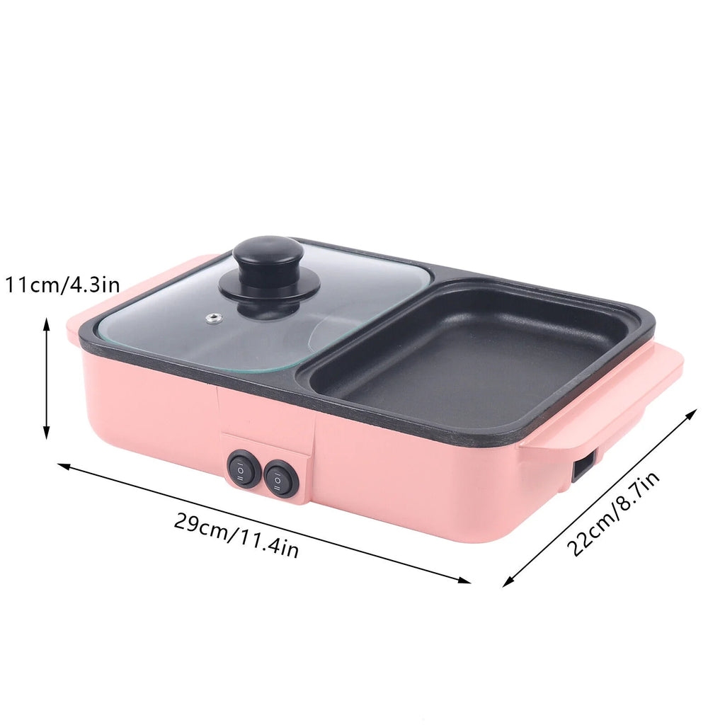 Pink Electric Hot Pot with Grill, Non-Stick Frying Pan V109