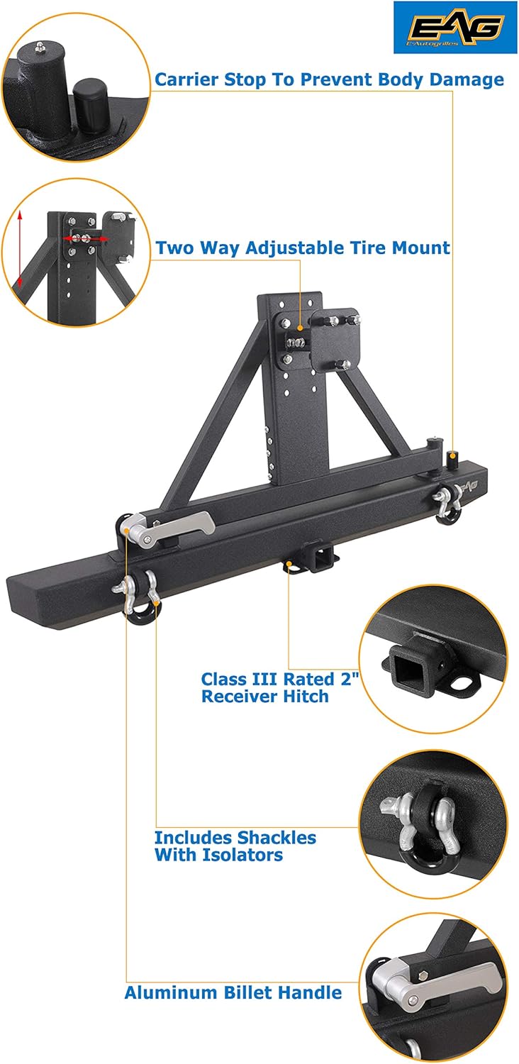 Front Bumper with LED Lights and Rear Bumper with Tire Carrier Combo B7183