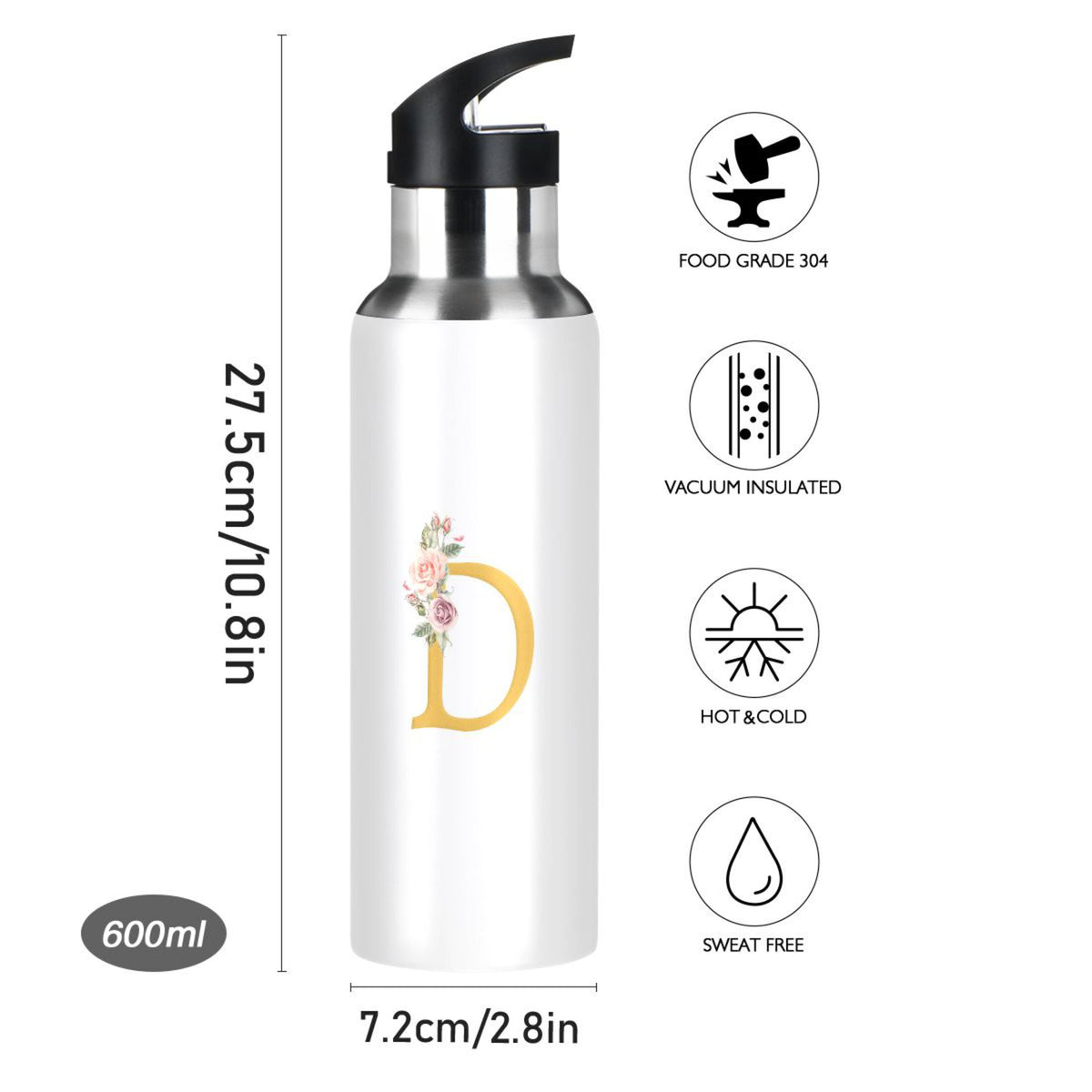 Stainless Steel Insulated Water Bottle with Straw Lid X2545