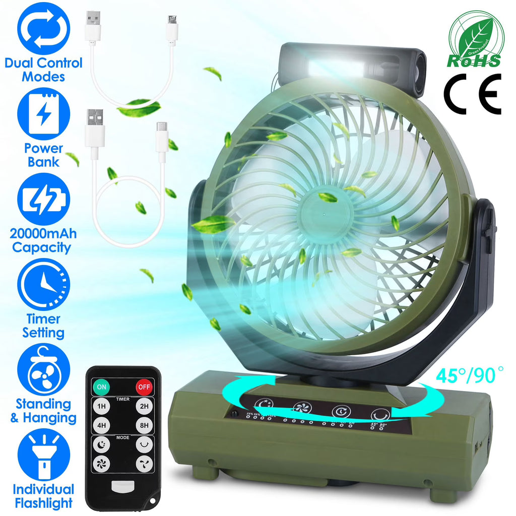 Portable Rechargeable Camping Fan with Flashlight Power Bank N481