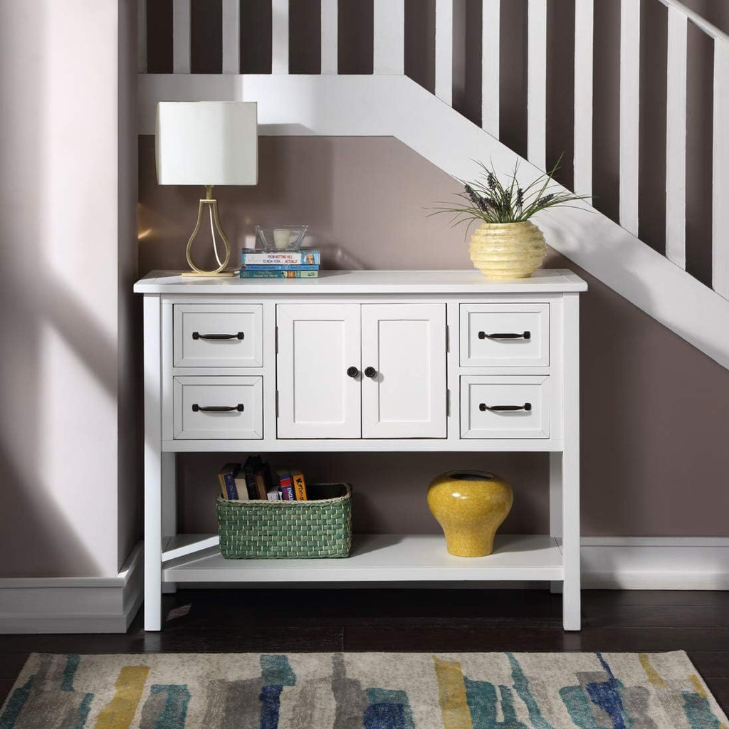 White Wood Console Table with 4 Drawers Y51611