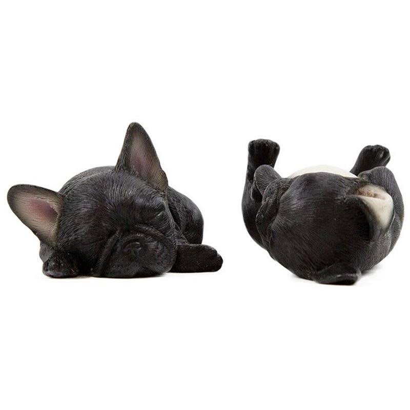 Sleeping French Bulldog Resin Statue Black Set of 2 W23402